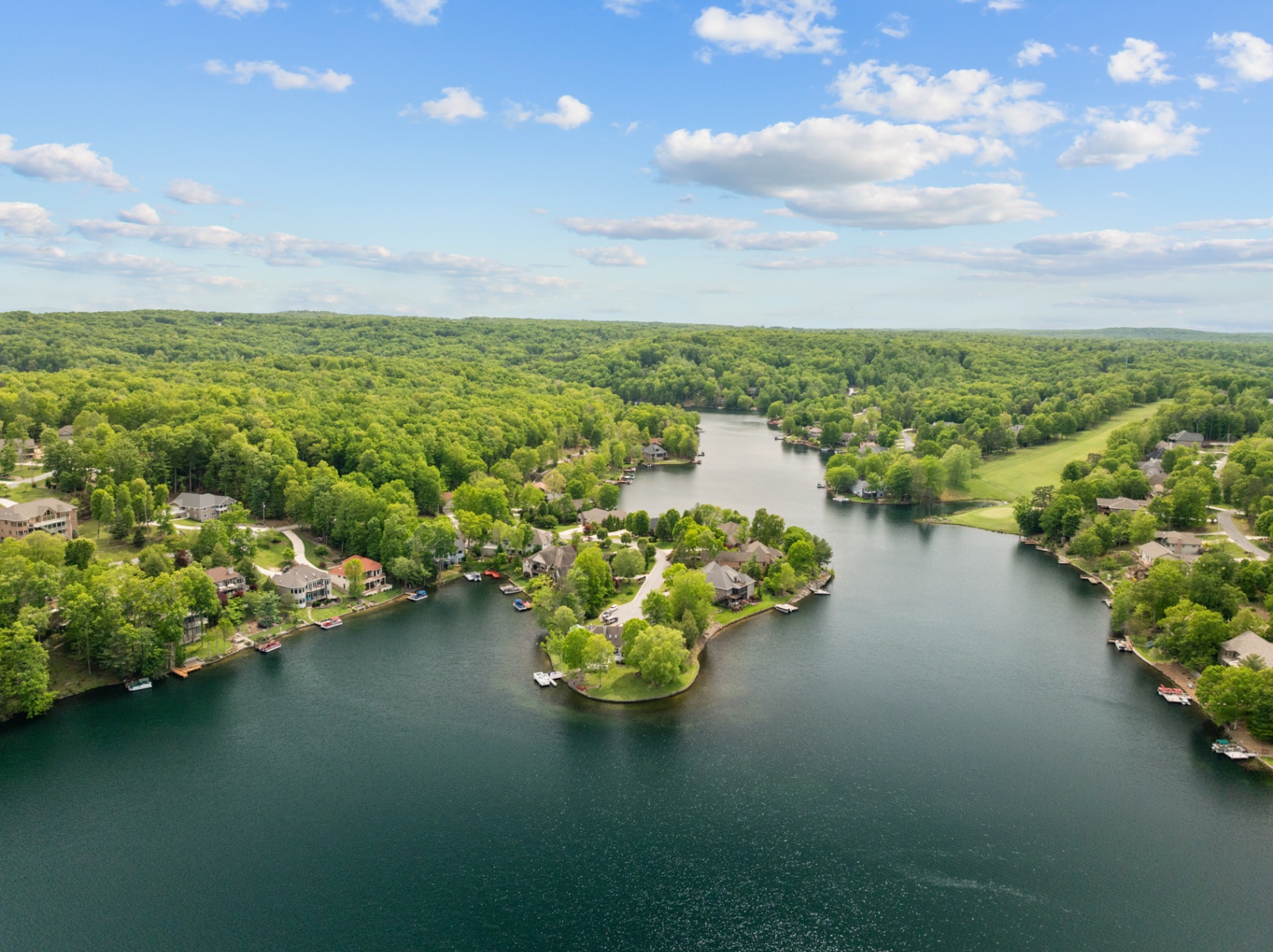 Aerial view of Lake Dartmoor with golf course in the distance