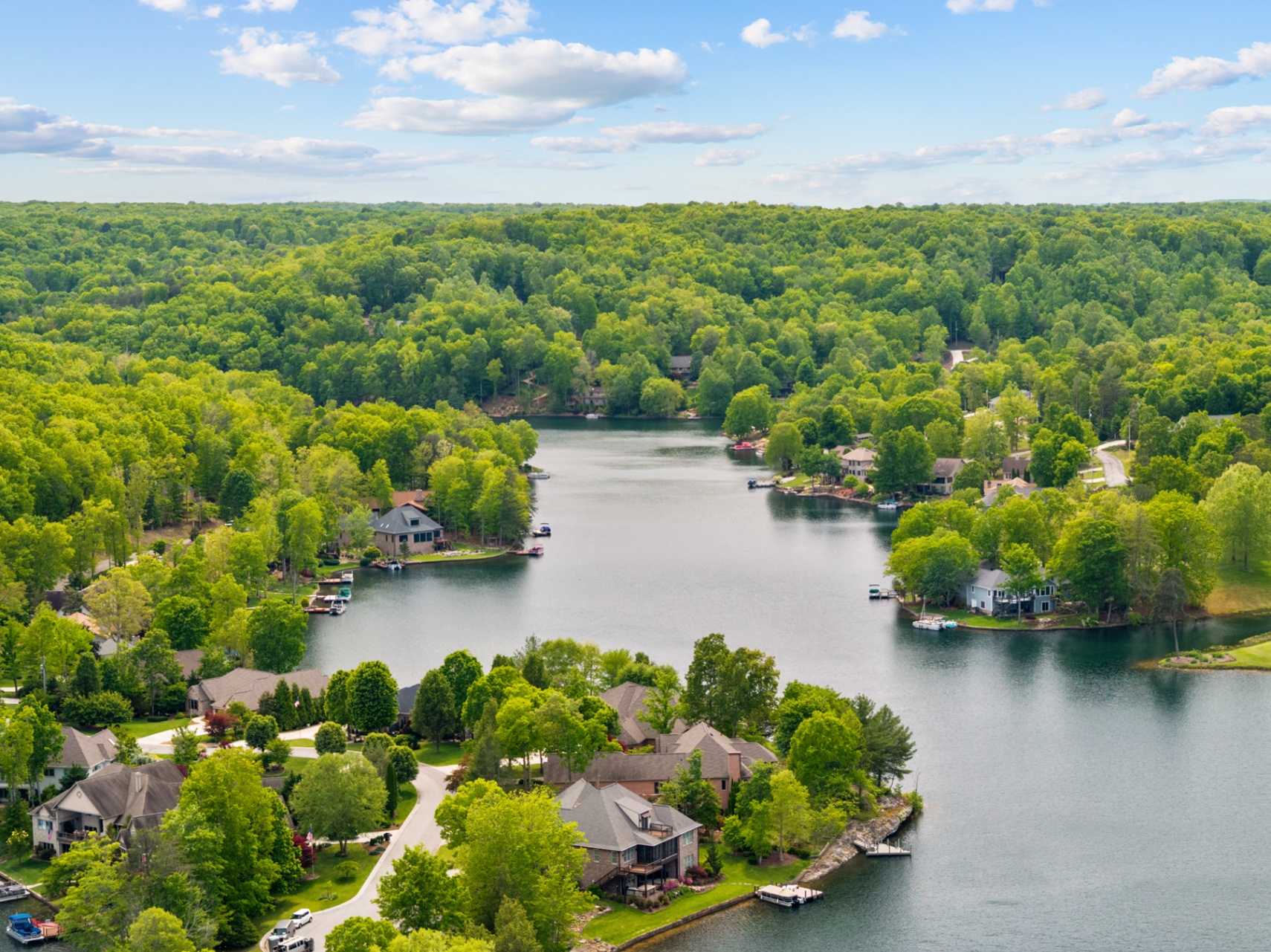 Aerial of Lake Dartmoor coves and surrounding homes